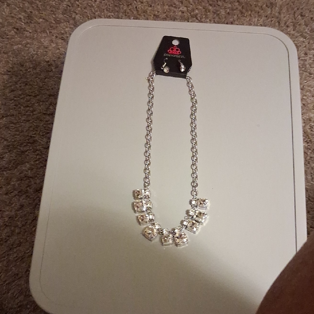 Paparazzi Silver Necklace with Clear Gems